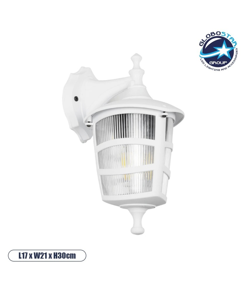 GLOBOSTAR® ZARDIN 203-0239 Vintage Φωτιστικό Τοίχου - Απλίκα με Ντουί 1 x E27 AC 220-240V IP44 - Λευκό - Μ17 x Π21 x Υ30cm